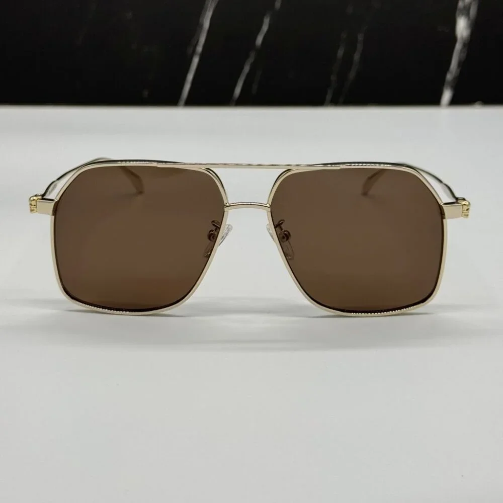 NEW AM0372S 002 ALEXANDER MCQUEEN GOLD PILOT UNISEX SUNGLASSES